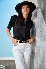 Silk Satin Ruched Sleeve Shirt
