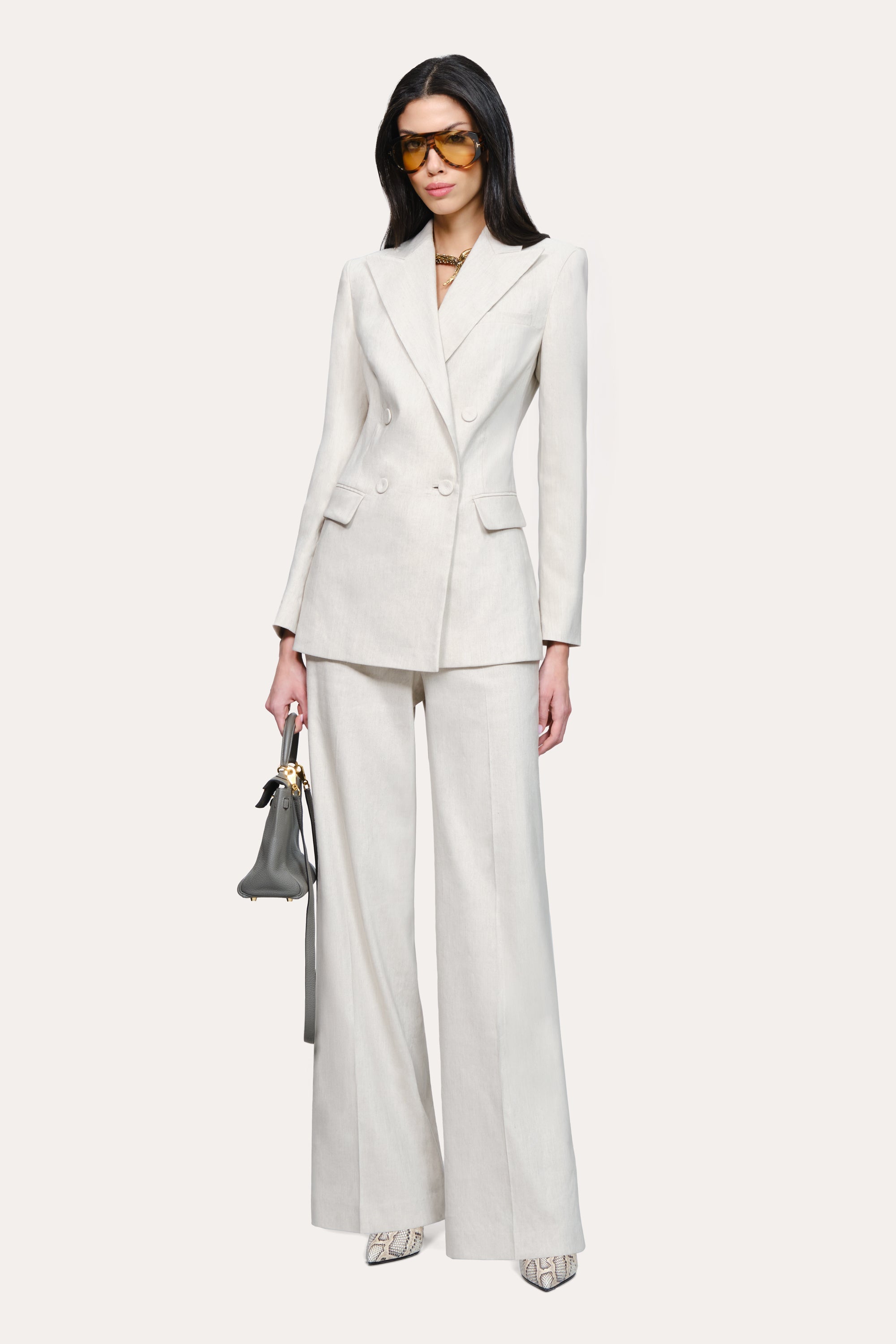 Solenne Double Breasted Linen Blazer