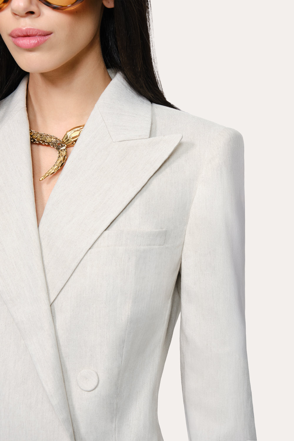 Solenne Double Breasted Linen Blazer