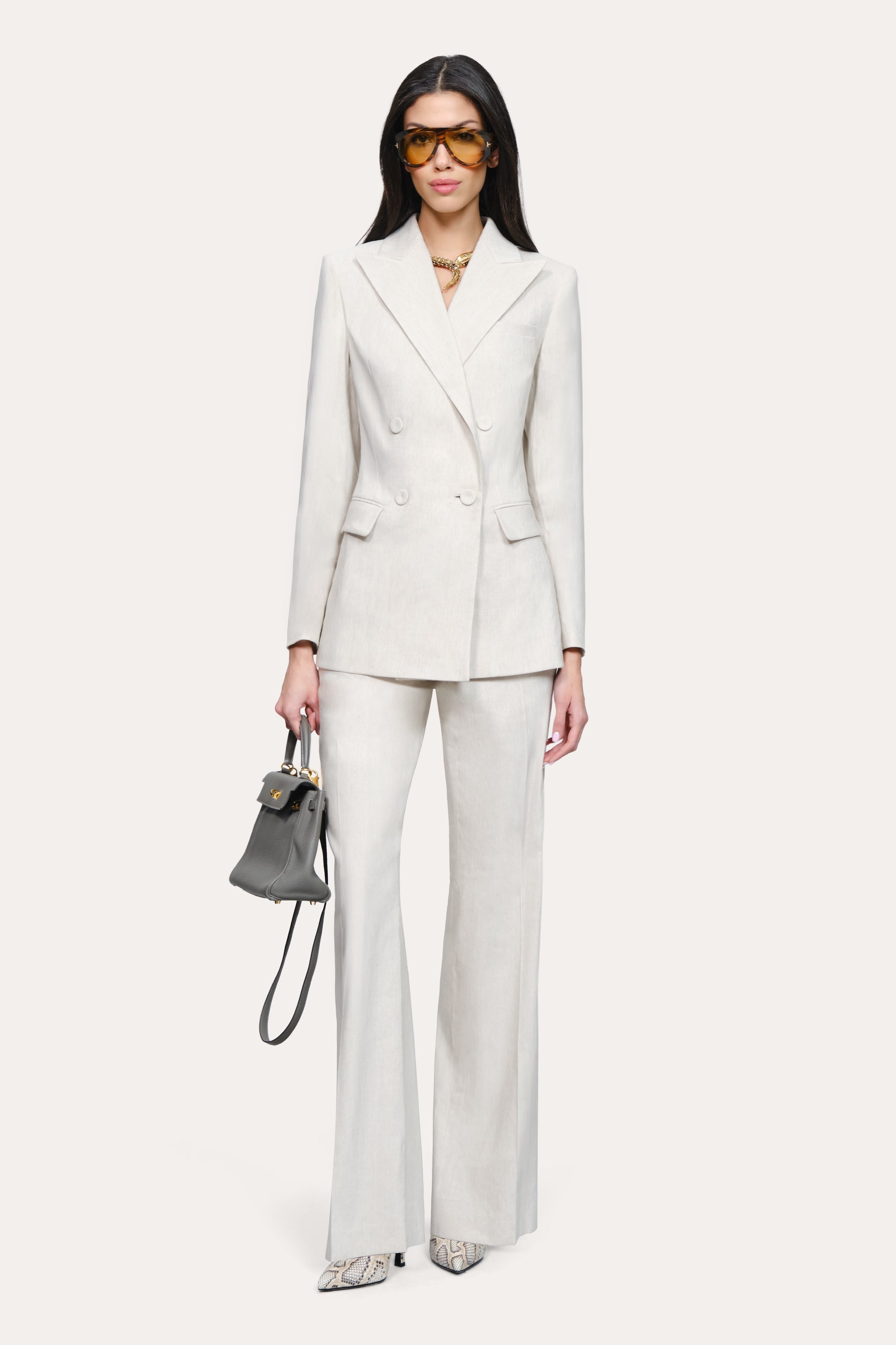 Solenne Double Breasted Linen Blazer