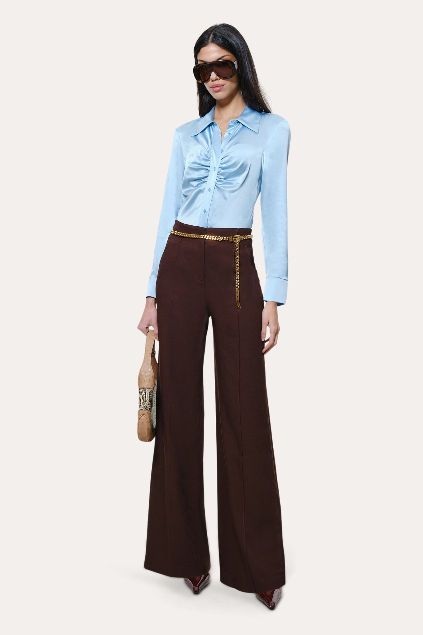 Anya Silk Charmeuse Ruched Shirt