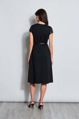 Vegan Leather Short Sleeve Belted Knit Dress