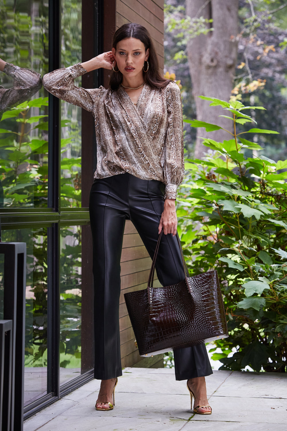 Silk Satin Python Draped Shirt