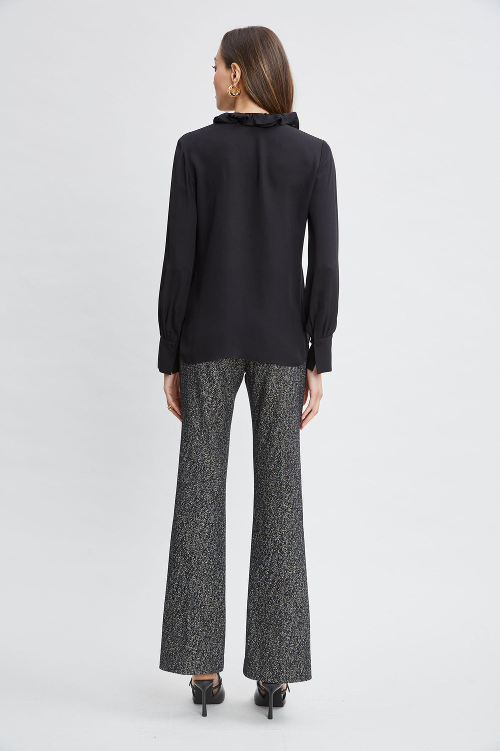 Silk Ruffle Neck Shirt