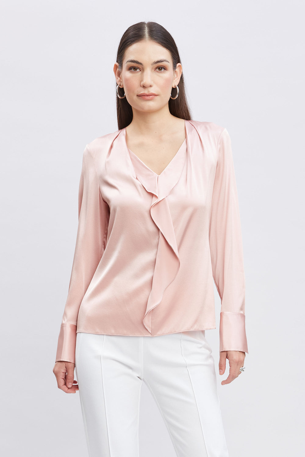 Silk Satin Ruffle Contour Shirt