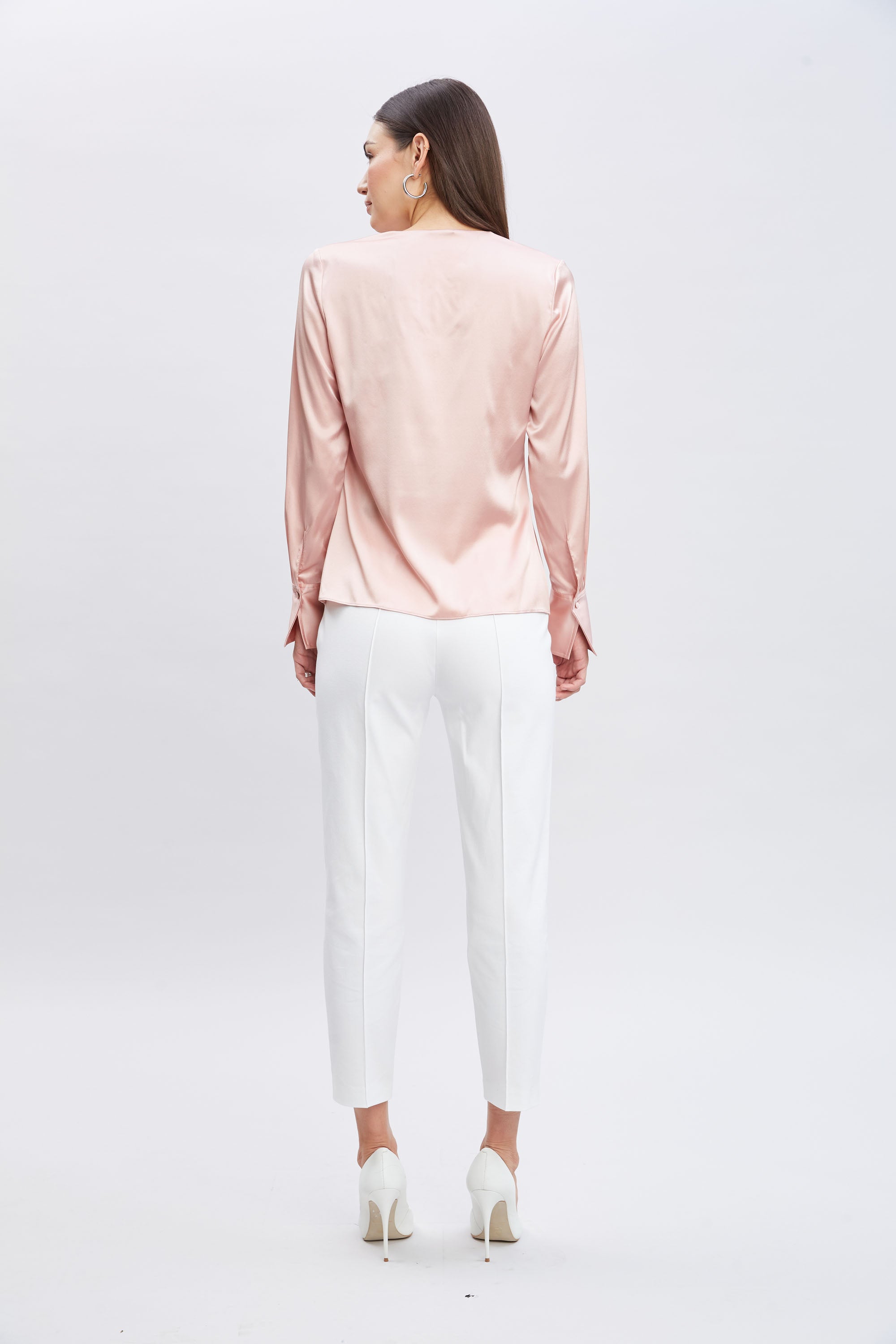 Silk Satin Ruffle Contour Shirt