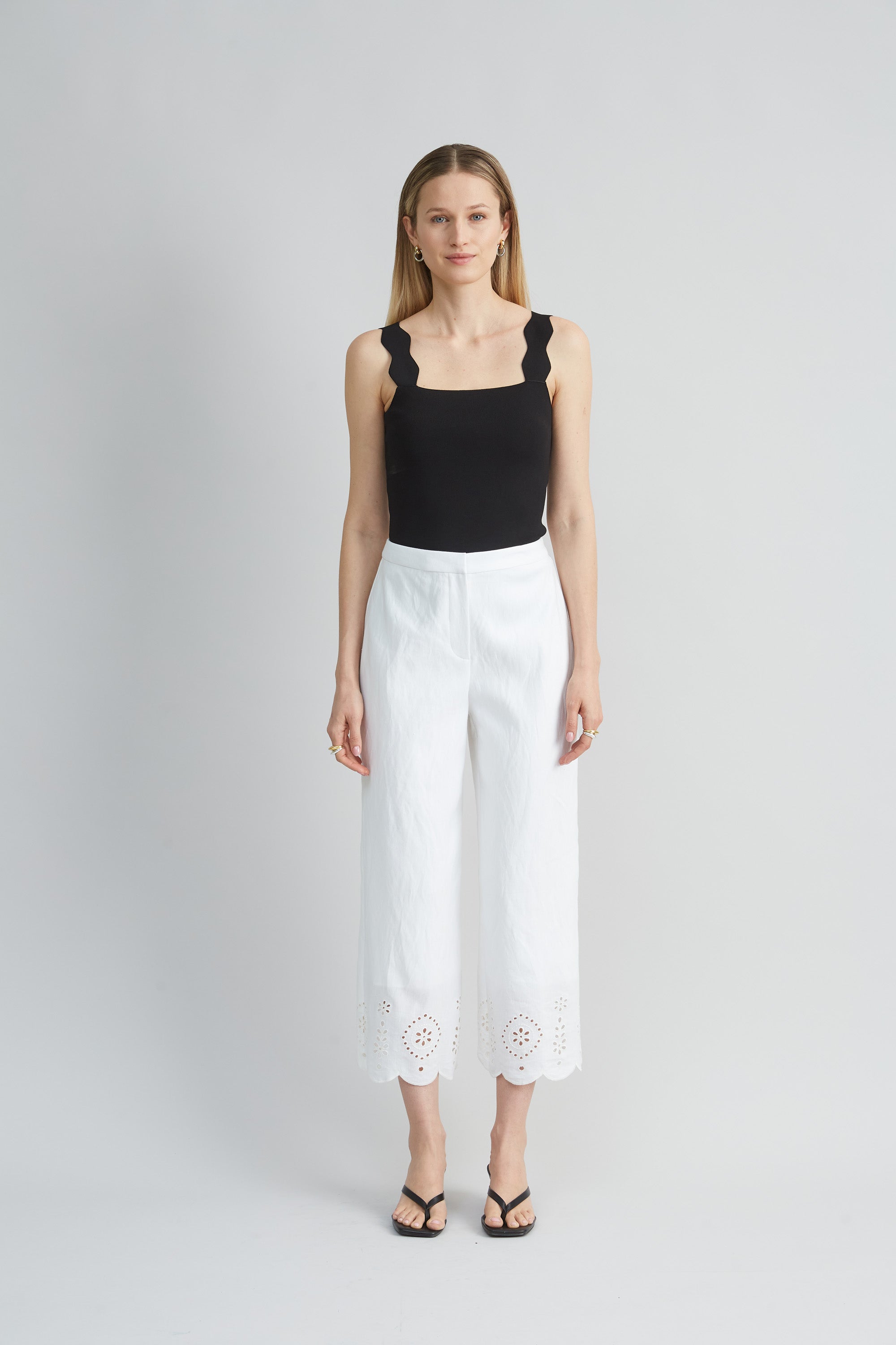 Linen Scallop Hem Pant
