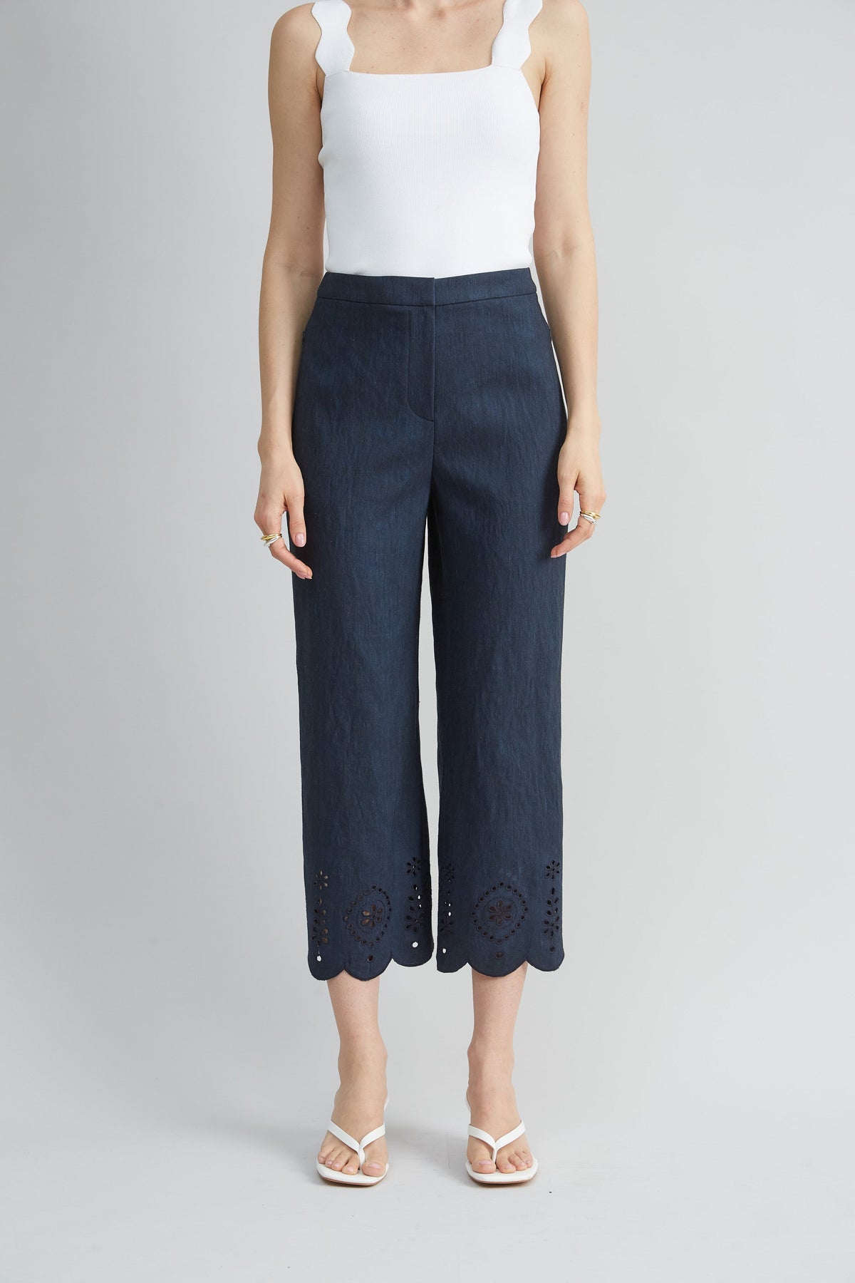 Linen Scallop Hem Pant
