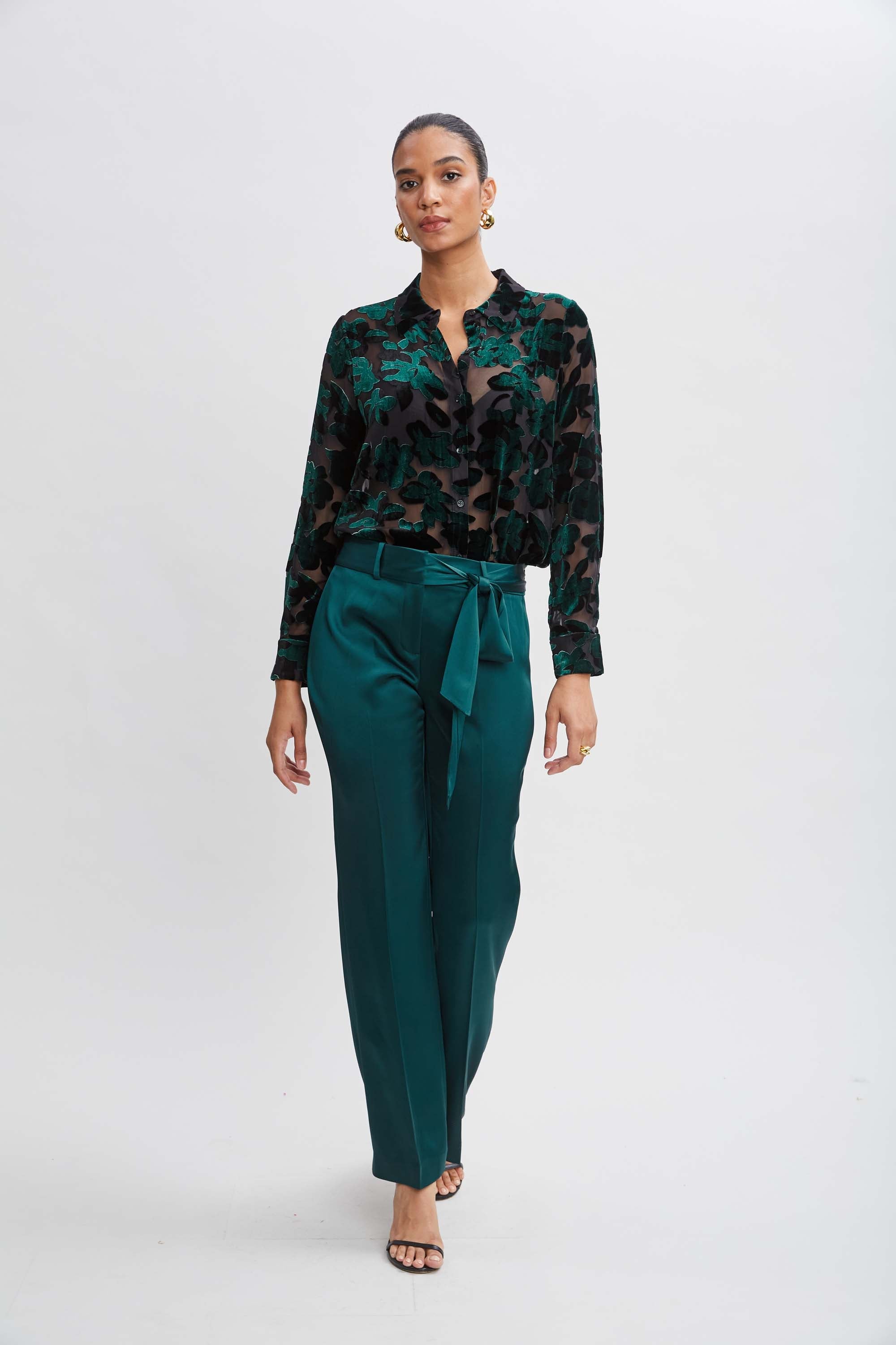 Satin Fit & Flare Sash Pant